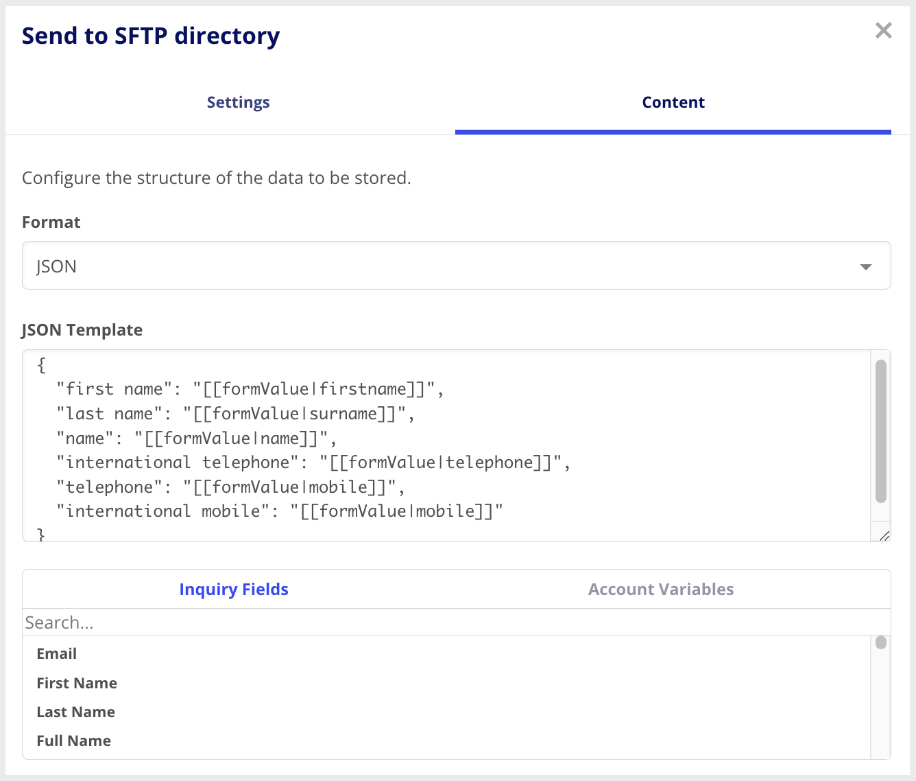 Sftp Config.json Connect to SFTP