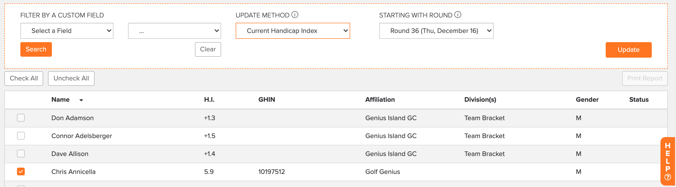 Updating Handicap Indexes from GHIN