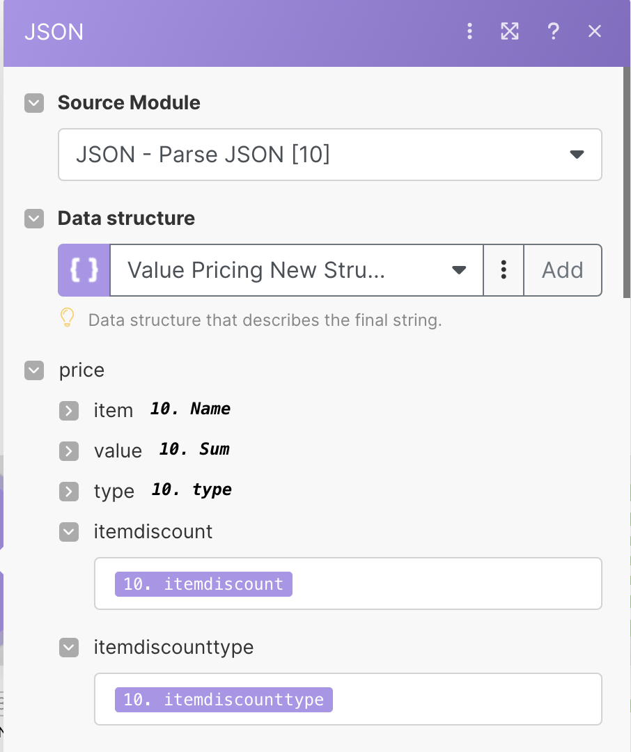 How to add dynamic Price Table via Make?