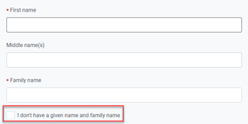 I cannot complete the family name or given name fields