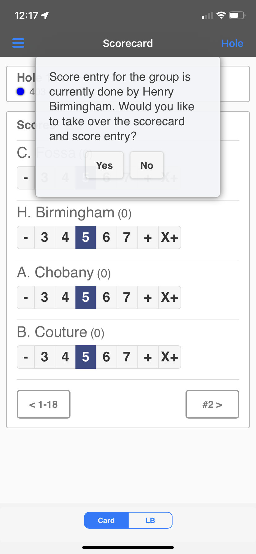 Player taking over scoring for group